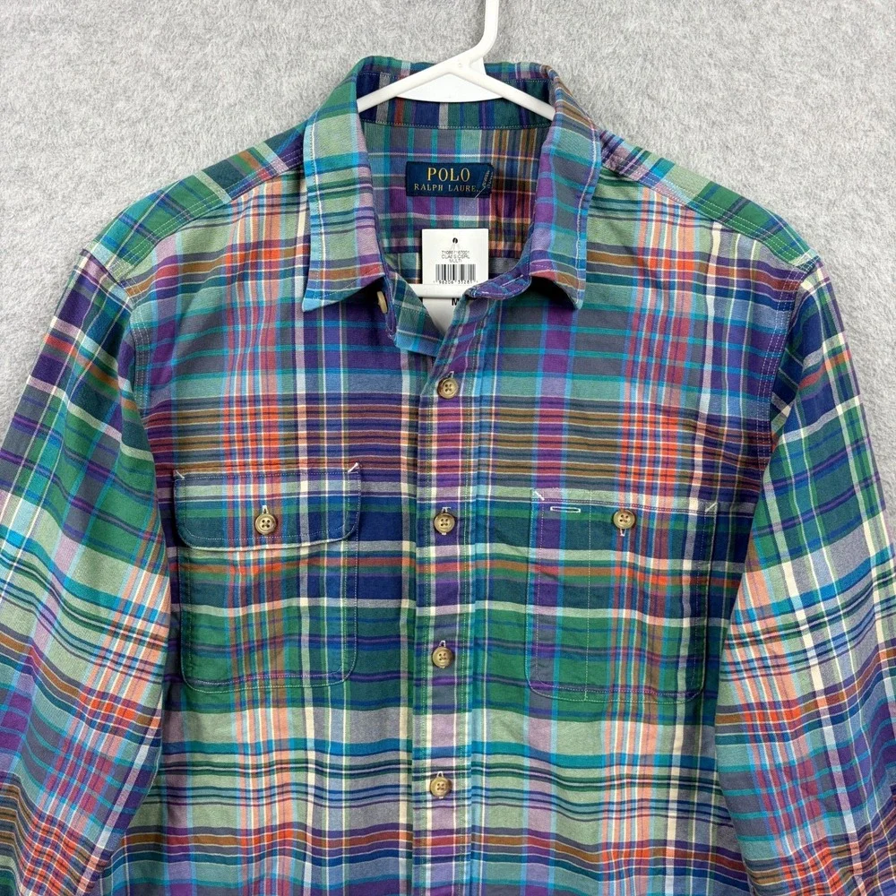 Polo Ralph Lauren Shirt Mens Medium Multicolor Plaid Oxford Workshirt NWT